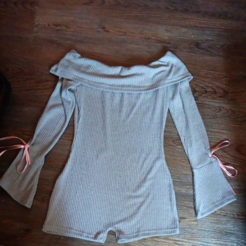 Gray Off-Shoulder Ribbed Jumpsuit